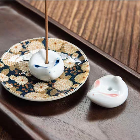 Seto ware Flower Bunny Incense Holder(Gift Box)