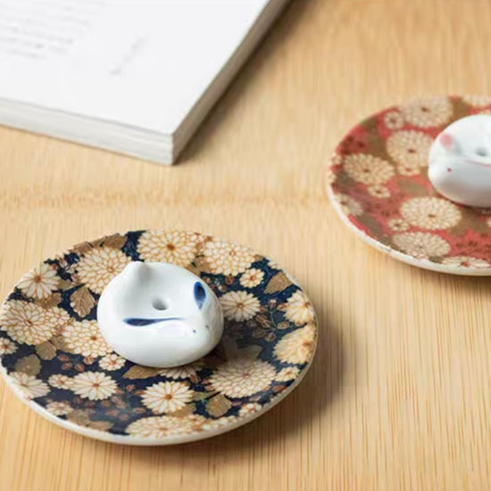 Seto ware Flower Bunny Incense Holder(Gift Box)