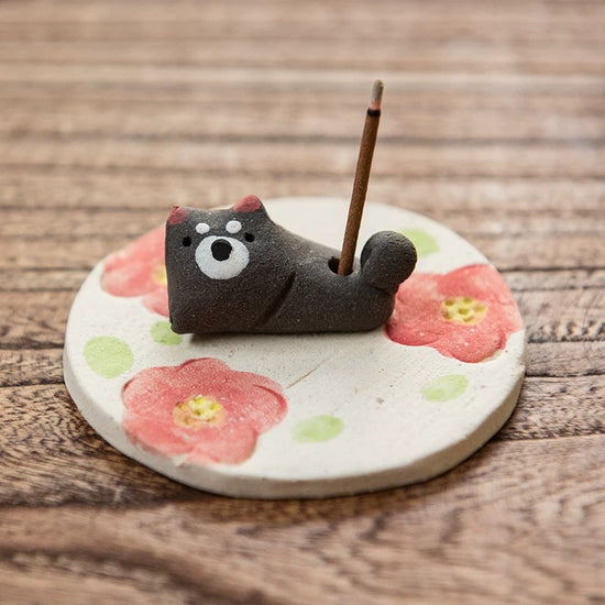 Seto ware Incense Holder(Gift Box) Yellow/Black Shiba