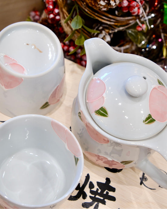 Arita ware Peach Teapot Cups Set(Wooden box)