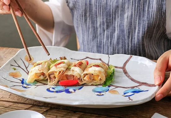 Kutani ware Bird rectangle plate 31.5cm (Gift Box)