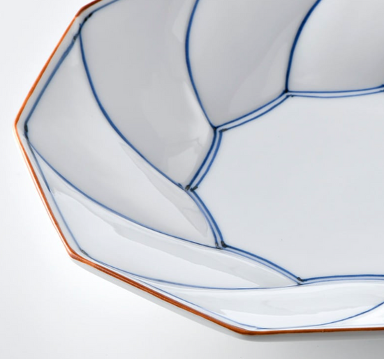 Hasami ware 21cm Line Plate Red/Blue