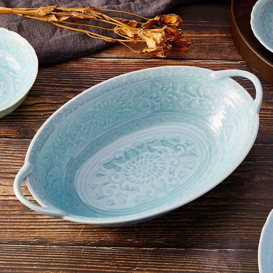 Arita Ware Blue Deep Plate with Handle (Gift Box)