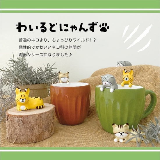 Japan Decole Serval Cat/Manul Cat Mug/Spoon 240ml(Gift Box)