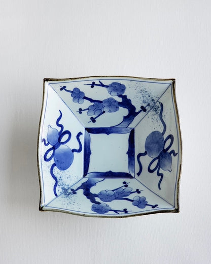 Arita Ware Hand Drawn Large Square Bowl (Gift Box)