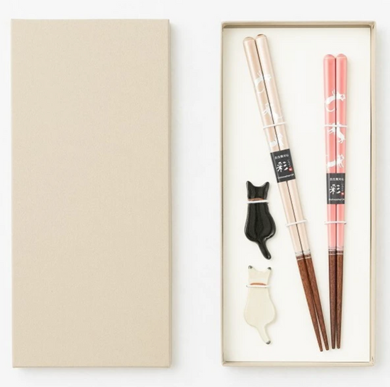 Japan Takumi Kitty Pair Chopsticks Set with Holder(Gift Box)