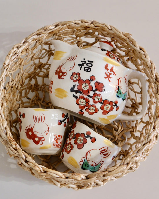 Yudachi Gama Red Bunny Teapot Set(Gift Box)
