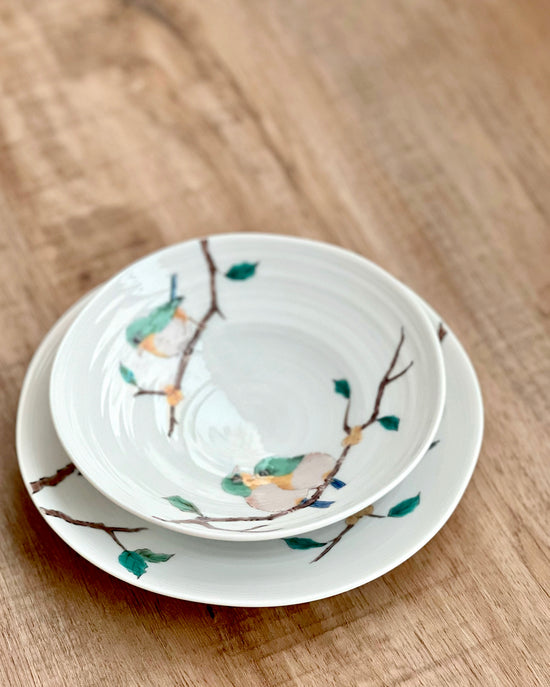 Kutani ware Green Bird Deep Bowl(Gift Box)