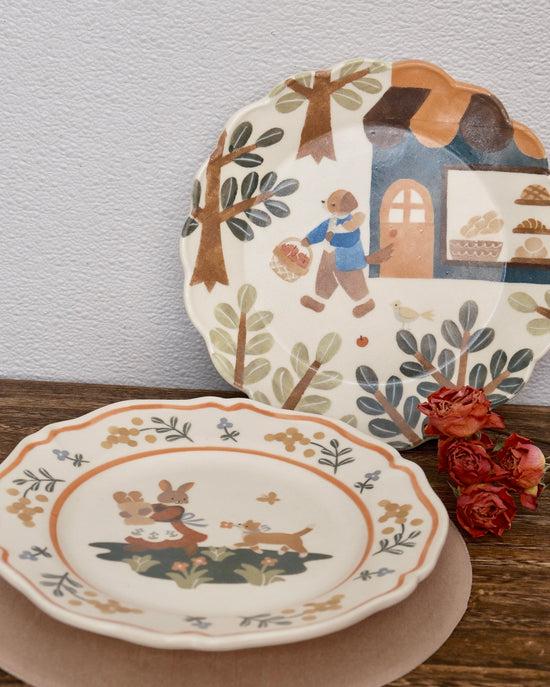 Artist 文鳥舎 22cm Plate Bunny/Puppy