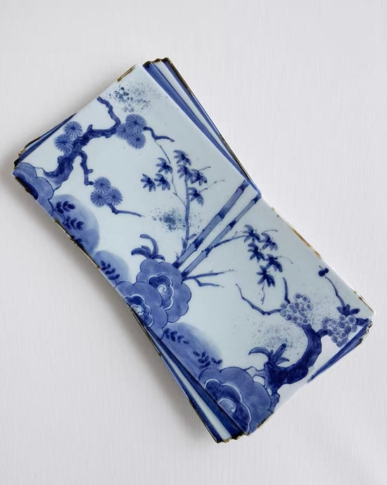 Arita Ware Hand Drawn Blue Rectangle Plate (Gift Box)