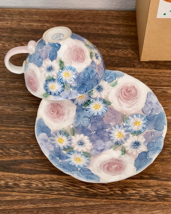 Yuzuriha Coffee cup set 青彩ローズ（Gift Box）