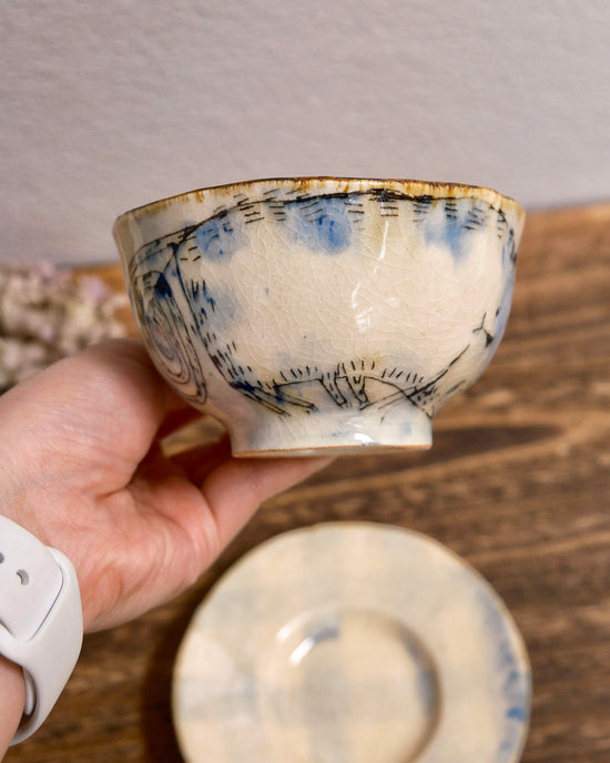 Artist 西本なほ 260ml Blue kitty Coffee Cup with Saucer