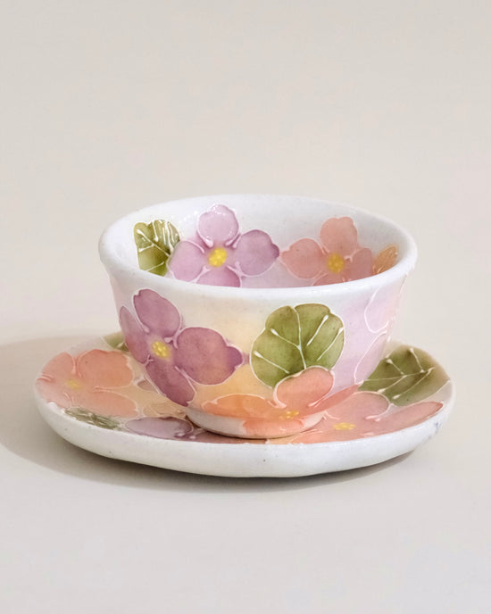 Seto ware Fuka tea & saucer Red (Giftbox)