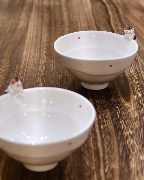 Hasami ware White Kitty Rice Bowl