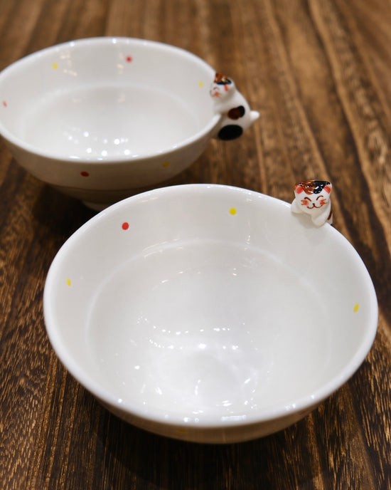 Hasami ware White Kitty Rice Bowl