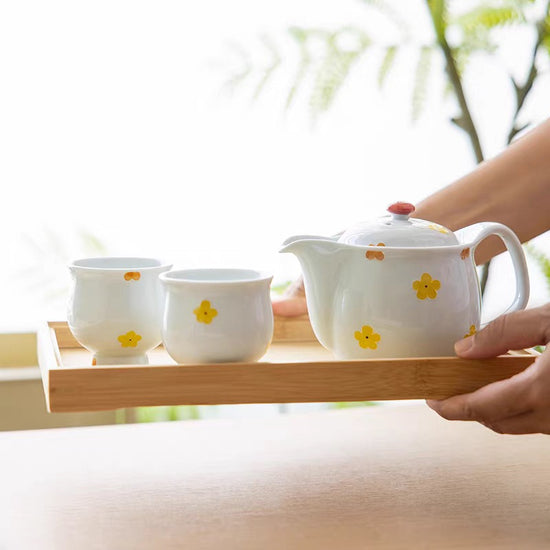 Arita ware Yellow Flower Teapot Set (Wooden Box)