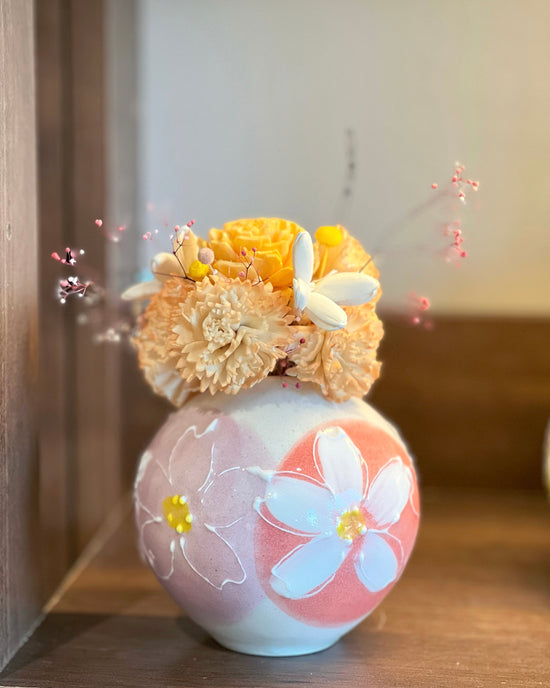 Seto ware Fuka Flower Vase Pink/Green(Gift Box)