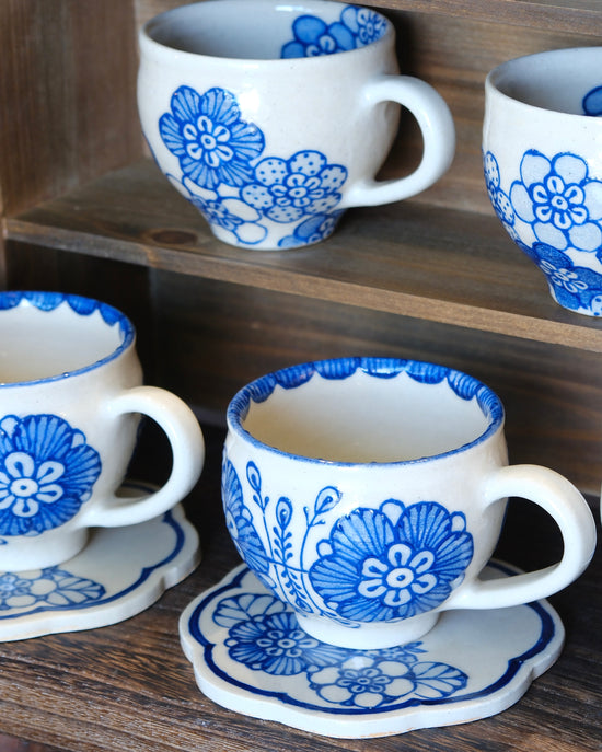 Artist 谷囗なづみ Blue and White Mug/Coffee Cup w Saucer Set