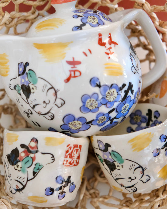 Yudachi Gama Blue Kitty Teapot Set(Gift Box)