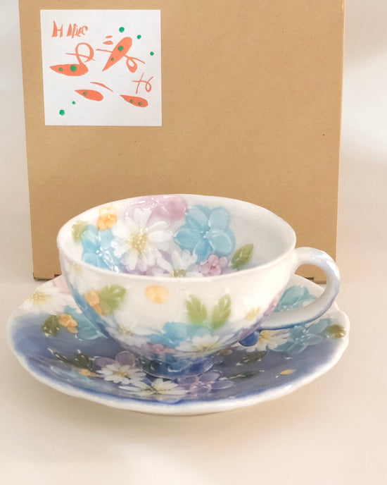 Yuzuriha Flower coffee cup set 青彩花化粧(Gift Box)