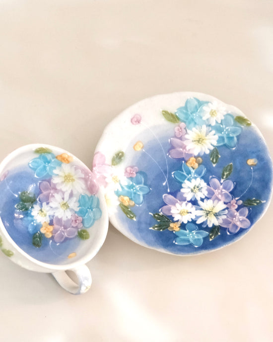 Yuzuriha Flower coffee cup set 青彩花化粧(Gift Box)