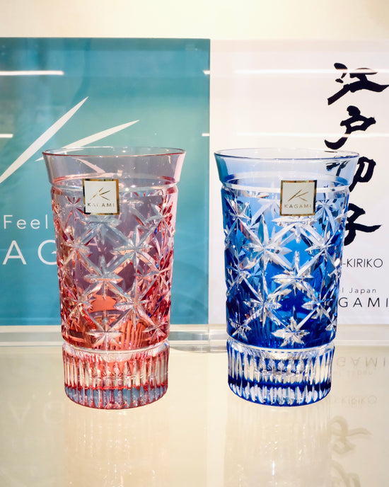 Kagami Crystal ｢星繋ぎ紋｣ Pair Sake Glasses(Wooden Box)
