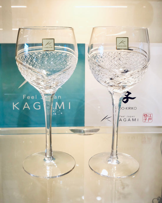 Kagami Crystal ｢羽衣｣ Pair Wine Glasses(Wooden Box)