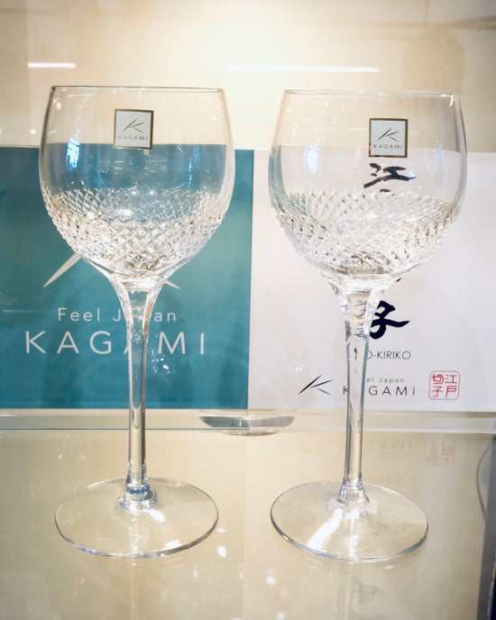 Kagami Crystal ｢帯｣ Pair Wine Glasses(Wooden Box)