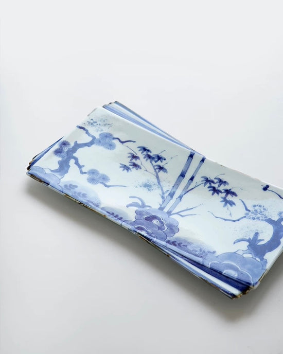 Arita Ware Hand Drawn Blue Rectangle Plate (Gift Box)