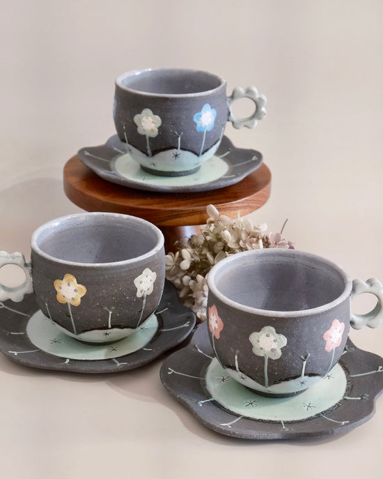 Artist 中村明美 310ml Coffee & Saucer Cup Set Flower