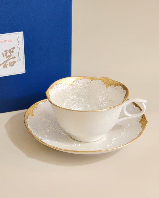 Arita ware White Gold Coffee cup set(Gift Box)
