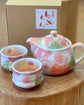 Yuzuriha Flower Maru Teapot with tea cup*2 釉彩ローズ(Gift box)