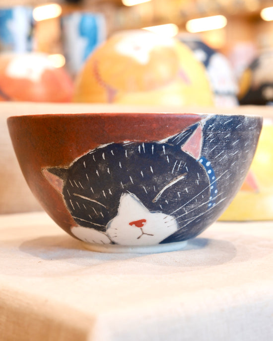 Japan Artist 外山亜基雄 Cat Ramen Bowl 17cm