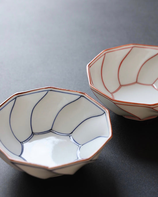 Hasami ware Line Rice Bowl Red/Blue