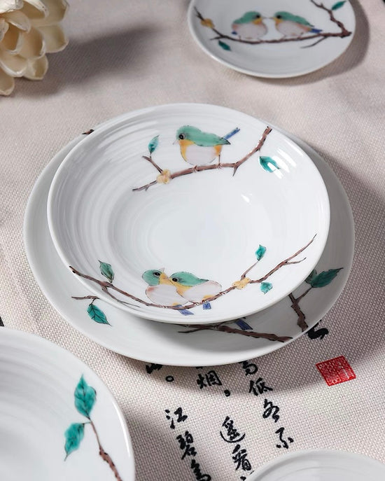 Kutani ware Green Bird Deep Bowl(Gift Box)