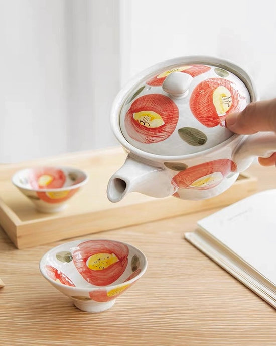 Arita ware Handdraw Camellia Teapot set(Gift Box)