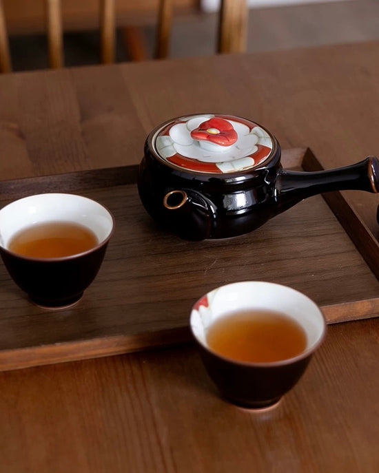 Arita ware Red Camellia Teapot set(Wooden Box)