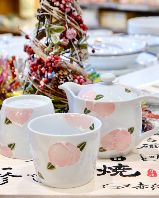 Arita ware Peach Teapot Cups Set(Wooden box)