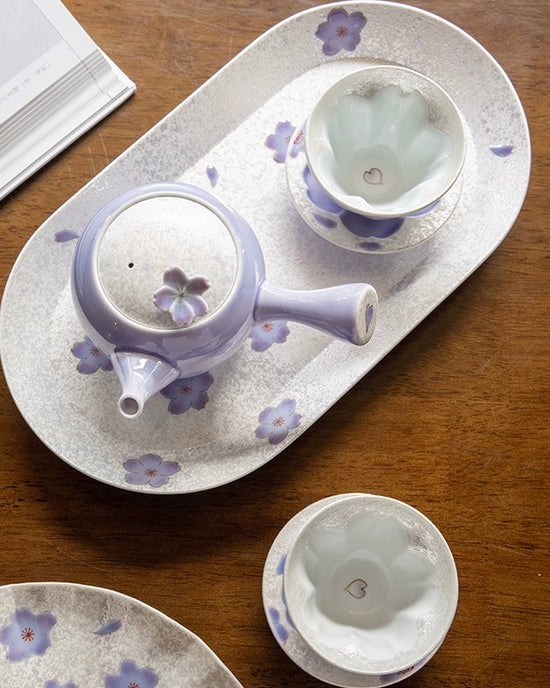 Arita ware 5pcs Purple Sakura Teapot set(Wooden Box)