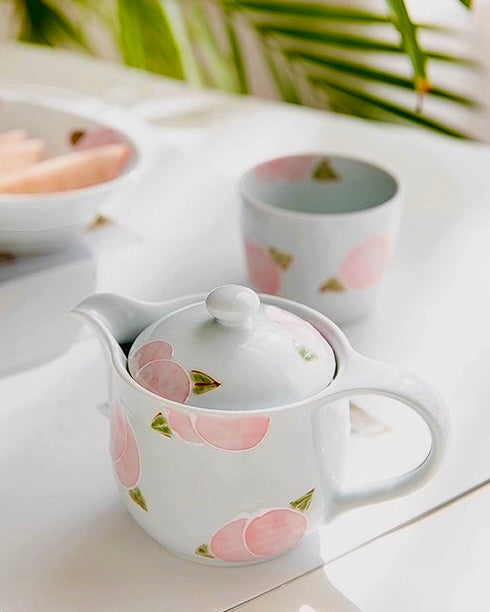 Arita ware Peach Teapot Cups Set(Wooden box)