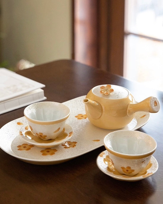 Arita ware 5pcs Yellow Sakura Teapot set(Wooden Box)