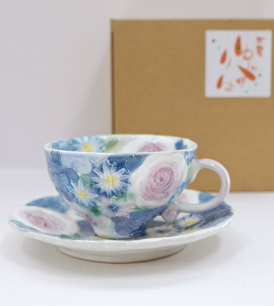 Yuzuriha Coffee cup set 青彩ローズ（Gift Box）