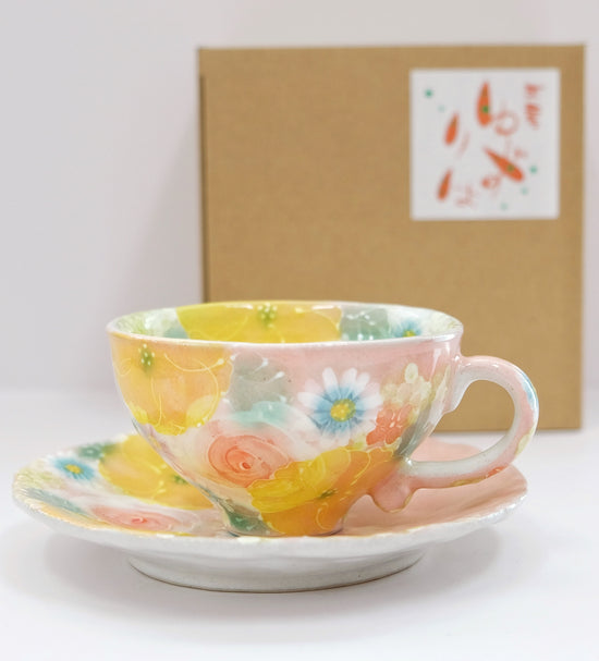 Yuzuriha Flower coffee cup set 間取黄花紋(Gift Box)