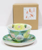Yuzuriha Flower tea cup saucer set 緑彩ローズ(Gift Box)
