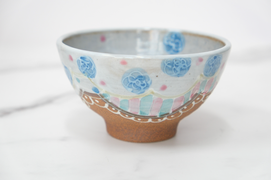 Artist 福田百惠 11cm Rice Bowl Dark Blue Rose