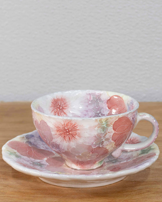 Yuzuriha Flower coffee cup set 薄紅色絵花(Gift box)
