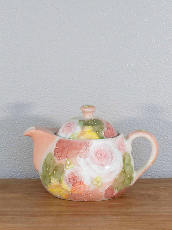 Yuzuriha Flower Tea Pot 釉彩ローズ  丸ポット (Gift Box）