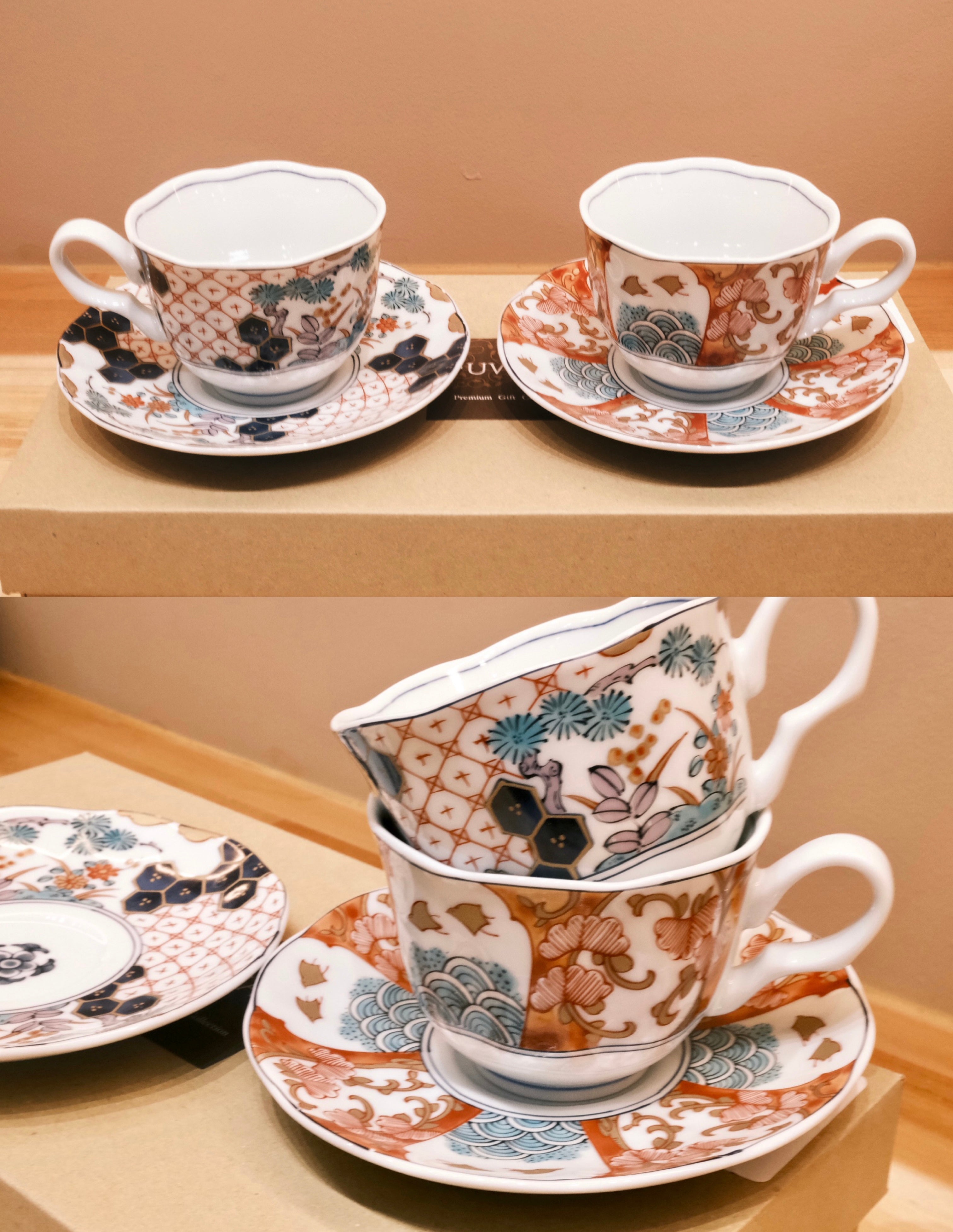 Buy LLDAYU Vintage Style Ceramic Tea Cup Set , gift box packaging 8 Ounces  Exquisite With Embossed Pattern Design Coffee Mug Tea Cups Set , for Women  Momï¼Ë†redï¼â€° Online at Low Prices