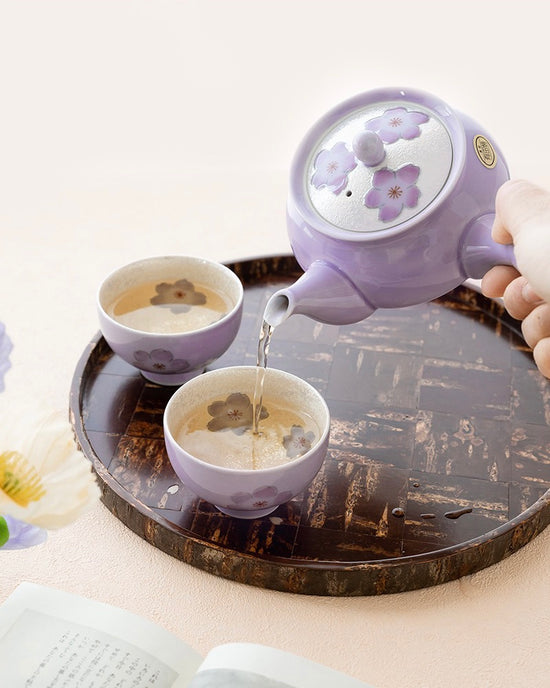 Arita ware Purple Sakura Teapot set(Wooden Box)