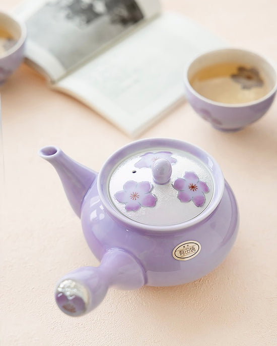 Arita ware Purple Sakura Teapot set(Wooden Box)